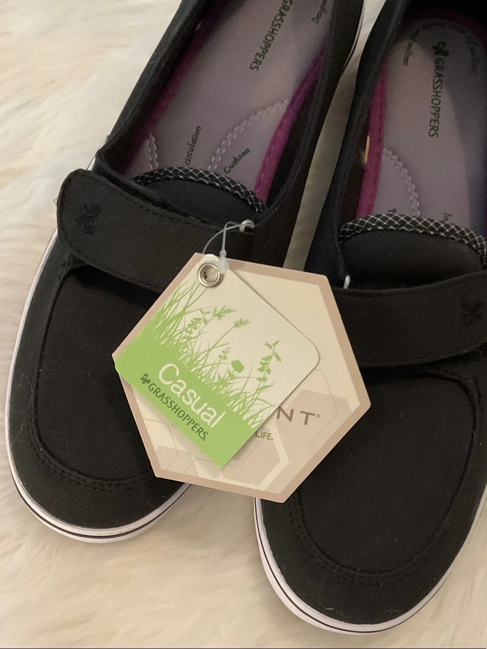 Comfortable Black Slip-On Shoes/Velcro Closure/comfort